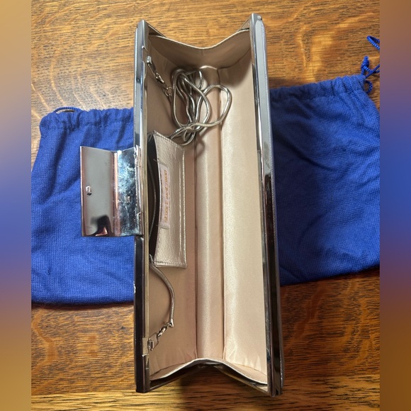 Stuart Weitzman Silver Clutch With Rhinestone Clasp and Optional Strap - Picture 4 of 8